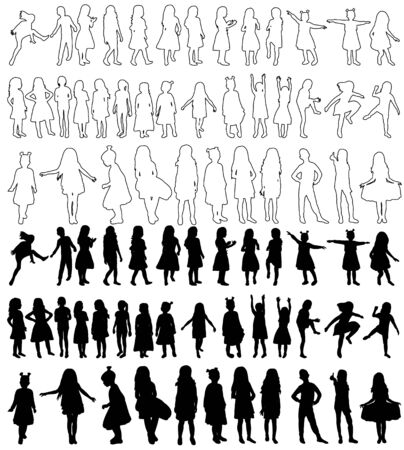 isolated set of children silhouettesのイラスト素材