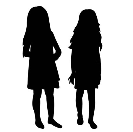 silhouette of little girls on white backgroundのイラスト素材
