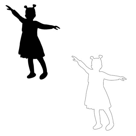  silhouette little girl is standingのイラスト素材