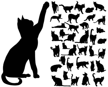 vector isolated silhouette cat setのイラスト素材