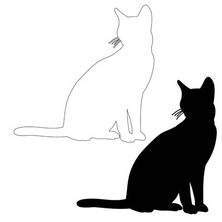  isolated, black silhouette of cat outlineのイラスト素材