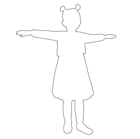  isolated, outline little girlのイラスト素材