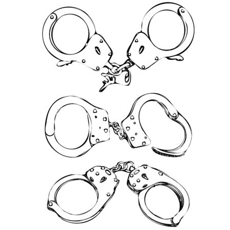 vector, on white background, simple sketch of handcuffs, setのイラスト素材
