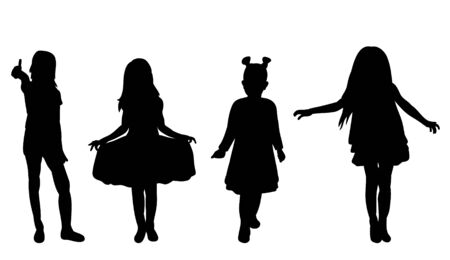isolated silhouette of children set on white backgroundのイラスト素材