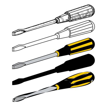  building tool, screwdriver sketch and silhouetteのイラスト素材