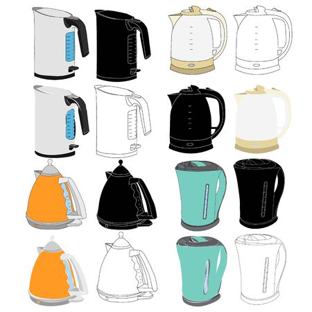 vector, on white background, set, electric kettle collectionのイラスト素材
