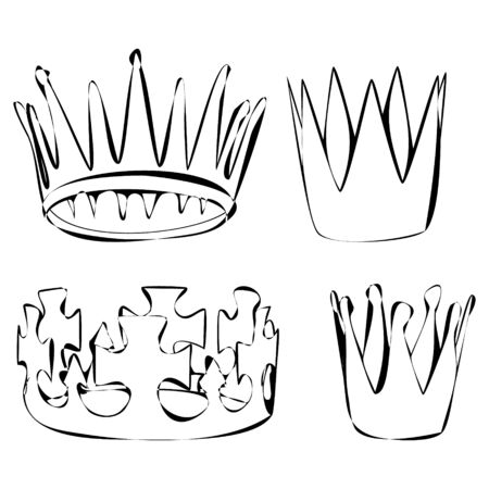  white background, set, crown sketch collectionのイラスト素材