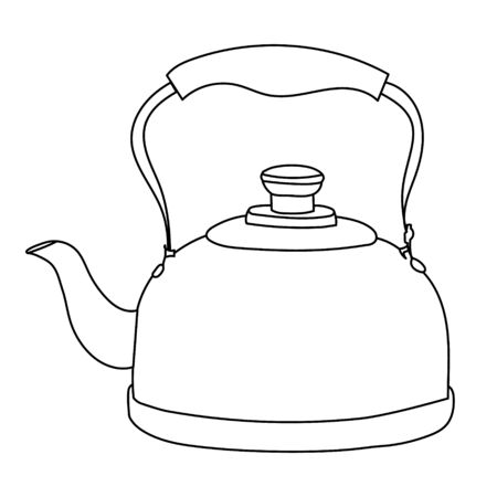 vector, on white background, sketch, outline teapot with handleのイラスト素材