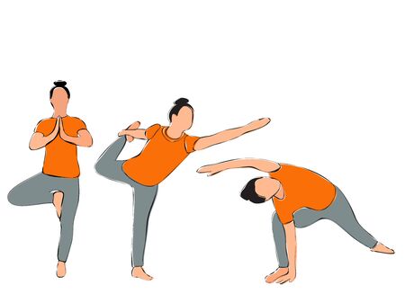  white background, girl doing yoga, contourのイラスト素材