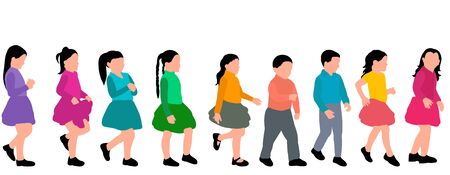 white background, a set of children goのイラスト素材
