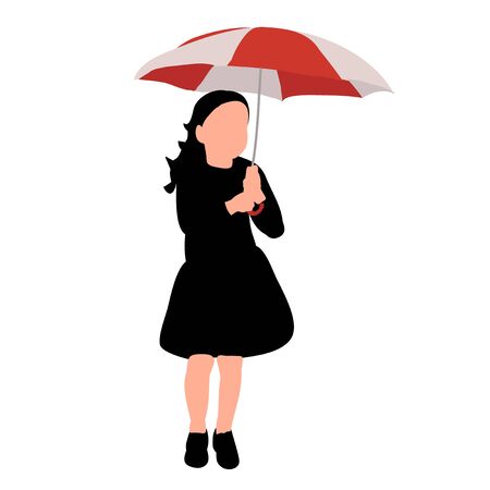 vector, on a white background, silhouette of a child with a red umbrellaのイラスト素材