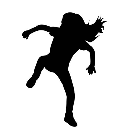black silhouette of a child dancing on white backgroundのイラスト素材