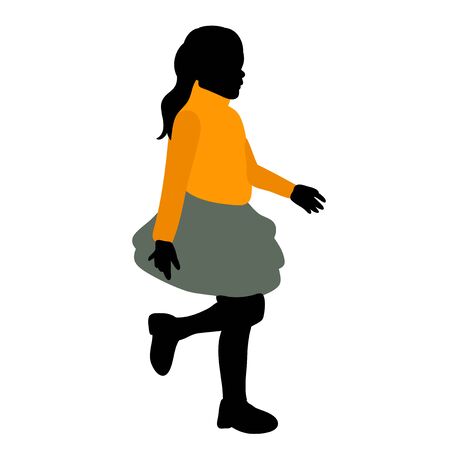 colorful silhouette of a little girl walking on white backgroundのイラスト素材