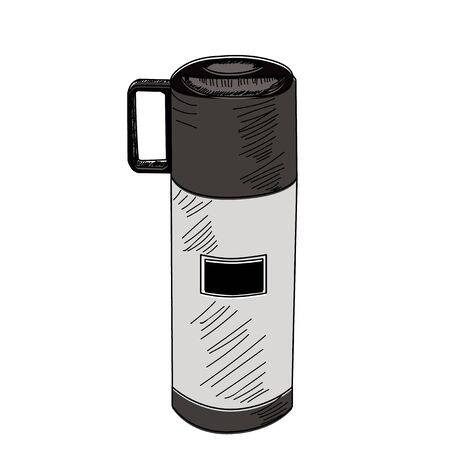 Vacuum flask for hot drinks sketch with lines on white backgroundのイラスト素材