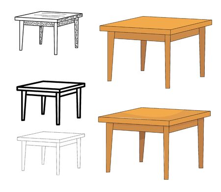 table,  sketch and silhouetteのイラスト素材