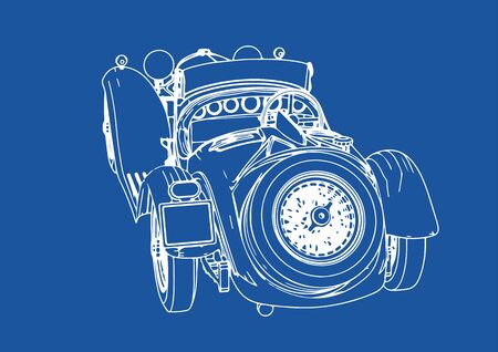 drawing of a vintage sports car blue background vectorのイラスト素材