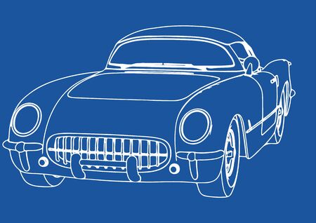 drawing of a retro sport car on blue background vectorのイラスト素材