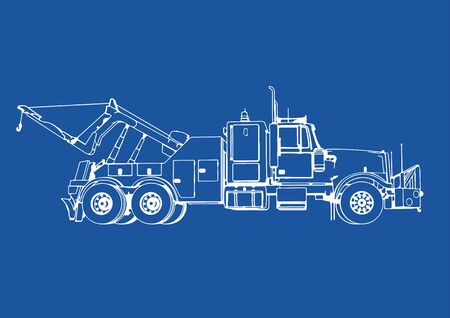 drawing isolated road truck vector on blue backgroundのイラスト素材