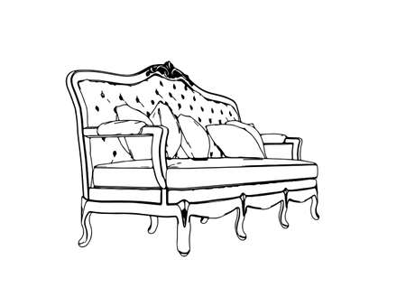 sketch retro sofa vectorのイラスト素材