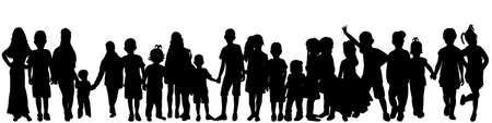 vector isolated silhouette of a crowd of children, collection