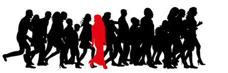 Vector, isolated silhouette of a running crowd of peopleのイラスト素材