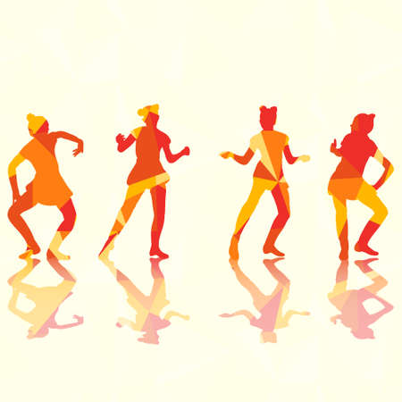 silhouette of a girl dancing, colorfulのイラスト素材