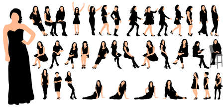 Vector, collection of silhouettes of girl and woman, isolatedのイラスト素材