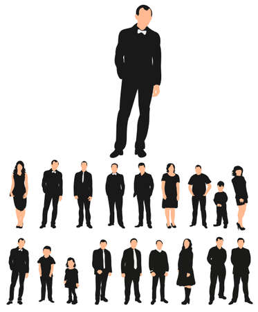 Vector isolated silhouettes set of people, men and womenのイラスト素材