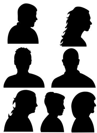 isolated silhouette portrait, collection, male and femaleのイラスト素材
