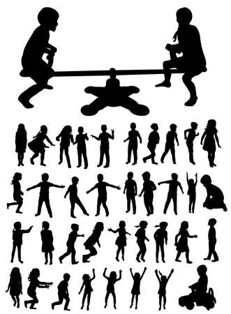Vector, isolated silhouette of children play collection, setのイラスト素材