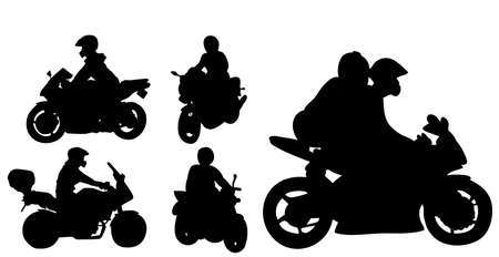 Vector, isolated, a collection of silhouettes of motorcycles with peopleのイラスト素材