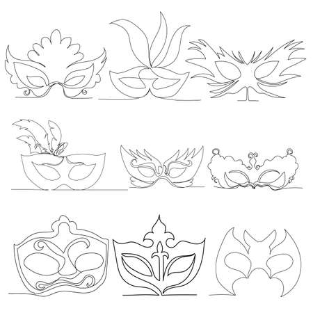 vector, isolated, drawing with one continuous line carnival mask, sketchのイラスト素材