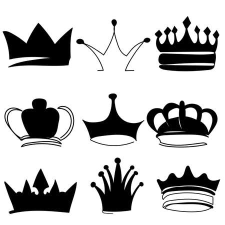 vector, isolated, simple black silhouette crown setのイラスト素材