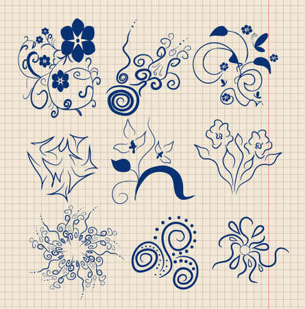 doodle pattern floral setのイラスト素材