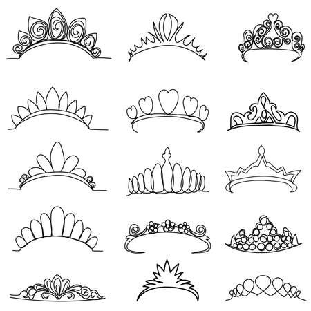 vector, isolated, single line drawing of diadem, minimal design, setのイラスト素材