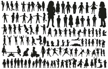 large collection of silhouettes of childrenのイラスト素材