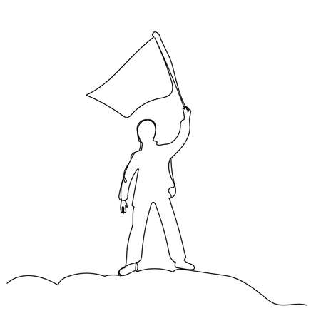 continuous single line drawing, man with flagのイラスト素材