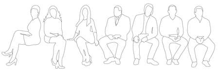 Illustration, vector, collection contours people sit, men and women isolatedのイラスト素材