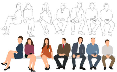 collection people sit, men and women isolated, flat styleのイラスト素材