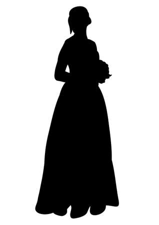 Vector, isolated silhouette of a bride with a bouquet, weddingのイラスト素材