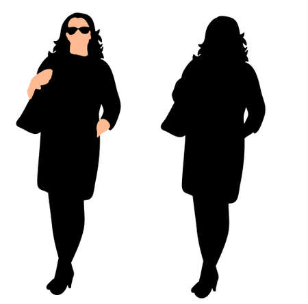 vector, black silhouette woman with bagのイラスト素材
