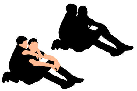 silhouette of the guys sitting, brothersのイラスト素材