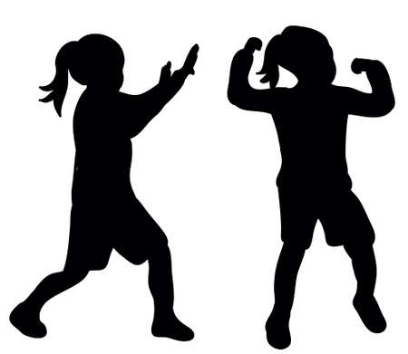 children silhouette play and danceのイラスト素材