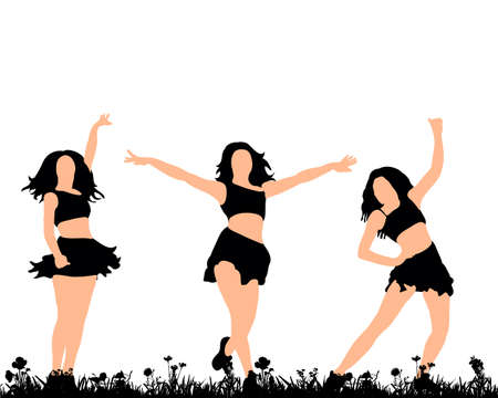 Vector illustration of an isolated silhouette of a girl dancingのイラスト素材