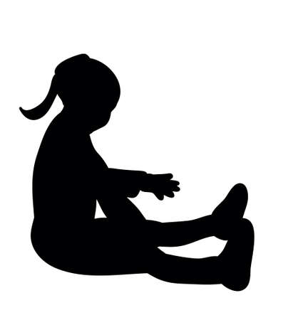 isolated, silhouette little girl sittingのイラスト素材
