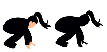, isolated, silhouette little girl fallsのイラスト素材