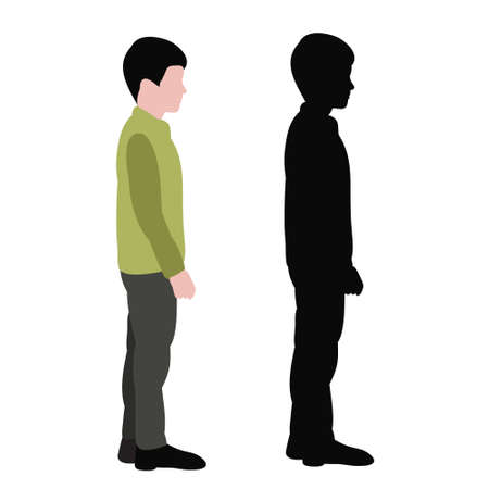 child and in a flat style the boy is standing sidewaysのイラスト素材