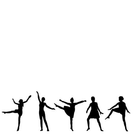 vector, isolated, black silhouette girl dancing dance, setのイラスト素材
