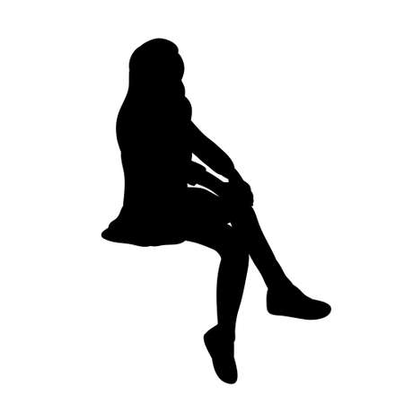 vector, isolated, black silhouette girl sittingのイラスト素材