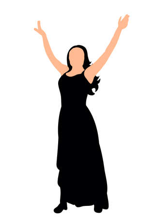 Silhouette of a girl beautifully dancing a dance vector illustrationのイラスト素材